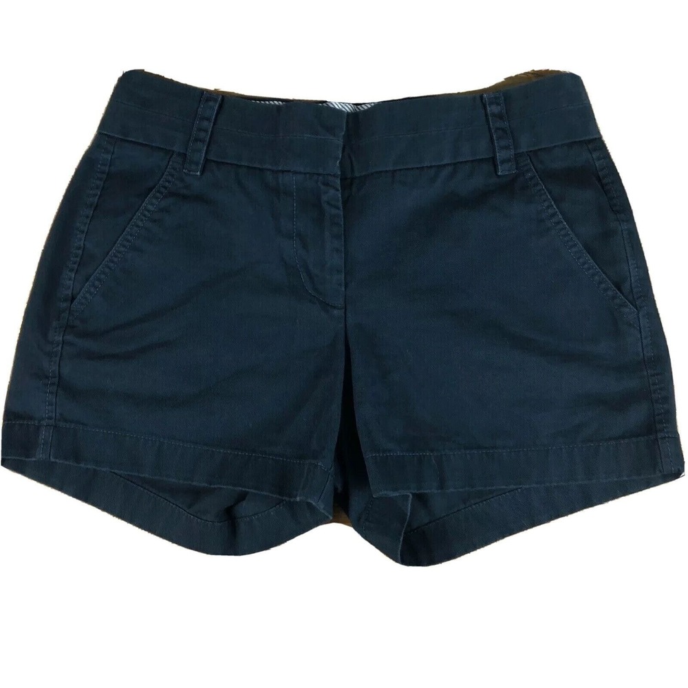 J. Crew Chino Women's Flat Front 12" Khakis Casual Shorts Size 00 Dark Blue Wash